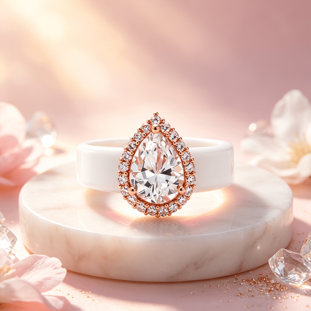 White Minimalist Feng Shui Drop-Shaped Commemorative Ring